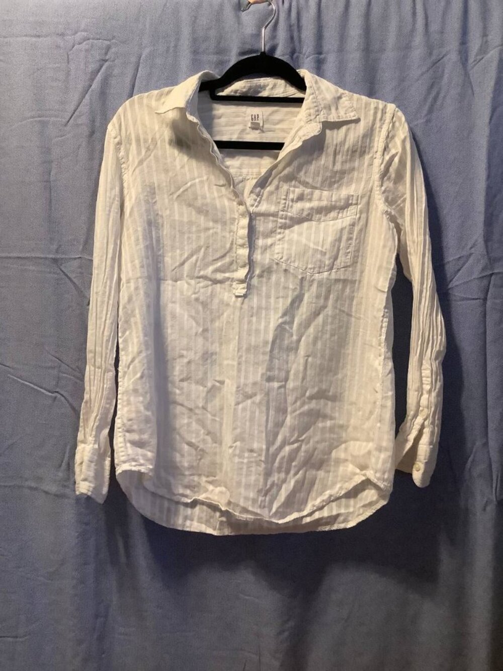 GAP White Striped Half Button Up